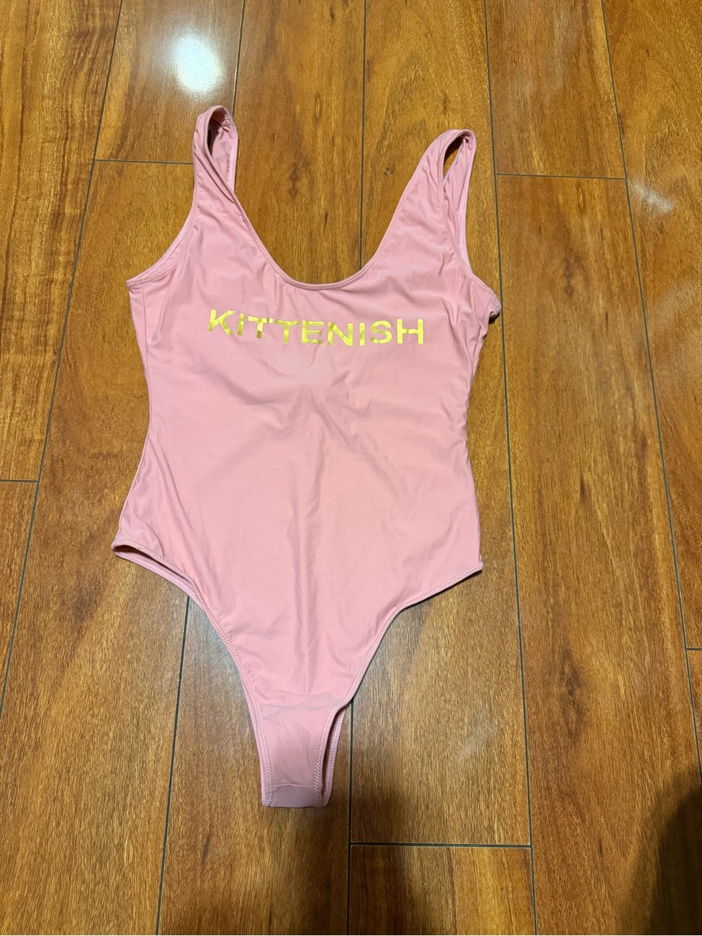 Kittenish Dusty Pink One-Piece Swimsuit with Gold Logo